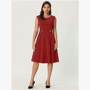 Hobemty Red Sleeveless Retro Fit & Flare Dress Size XXL NWT